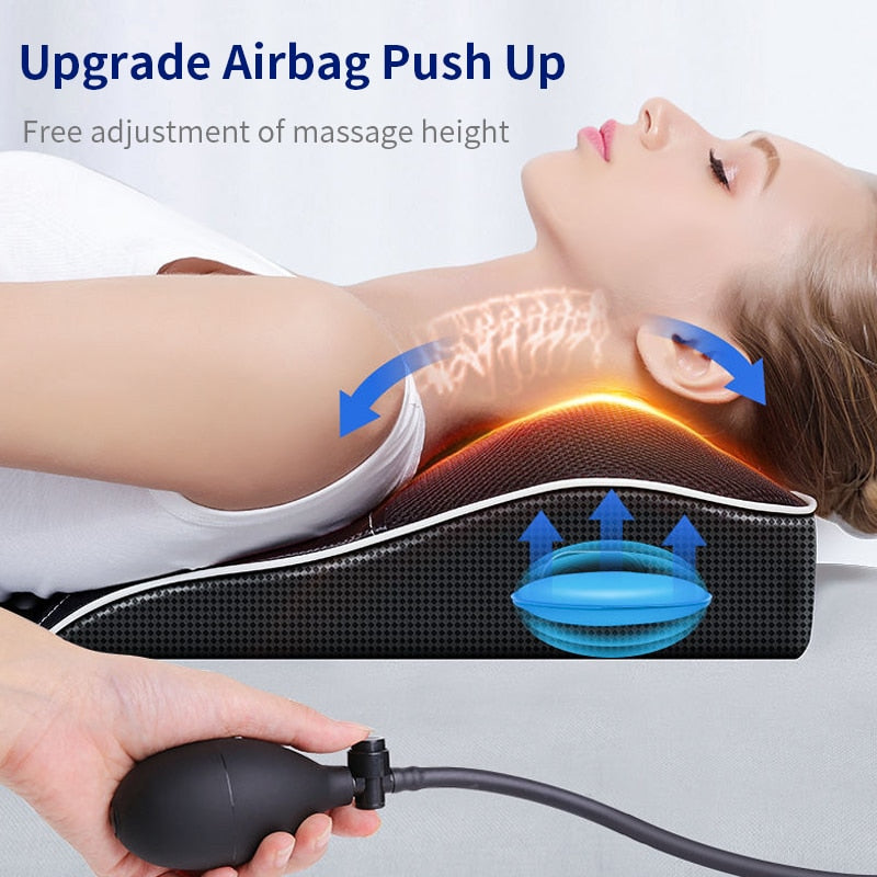 Massageador Corporal elétrico Cabeça Pescoço Tração Cervical Travesseiro Traseiro de Carro com Aquecimento Dispositivo de Massagem Vibratória