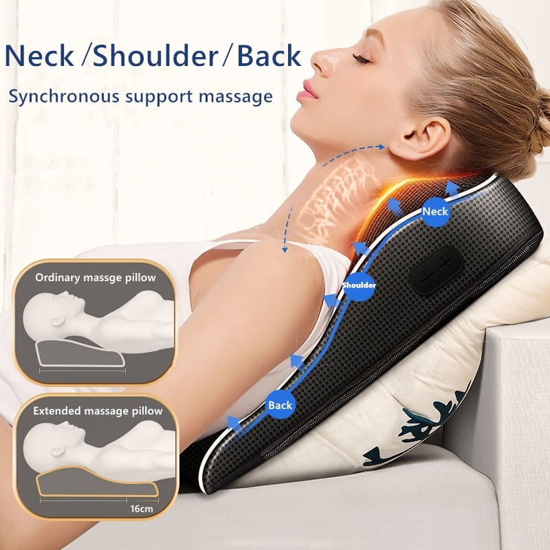 Massageador Corporal elétrico Cabeça Pescoço Tração Cervical Travesseiro Traseiro de Carro com Aquecimento Dispositivo de Massagem Vibratória